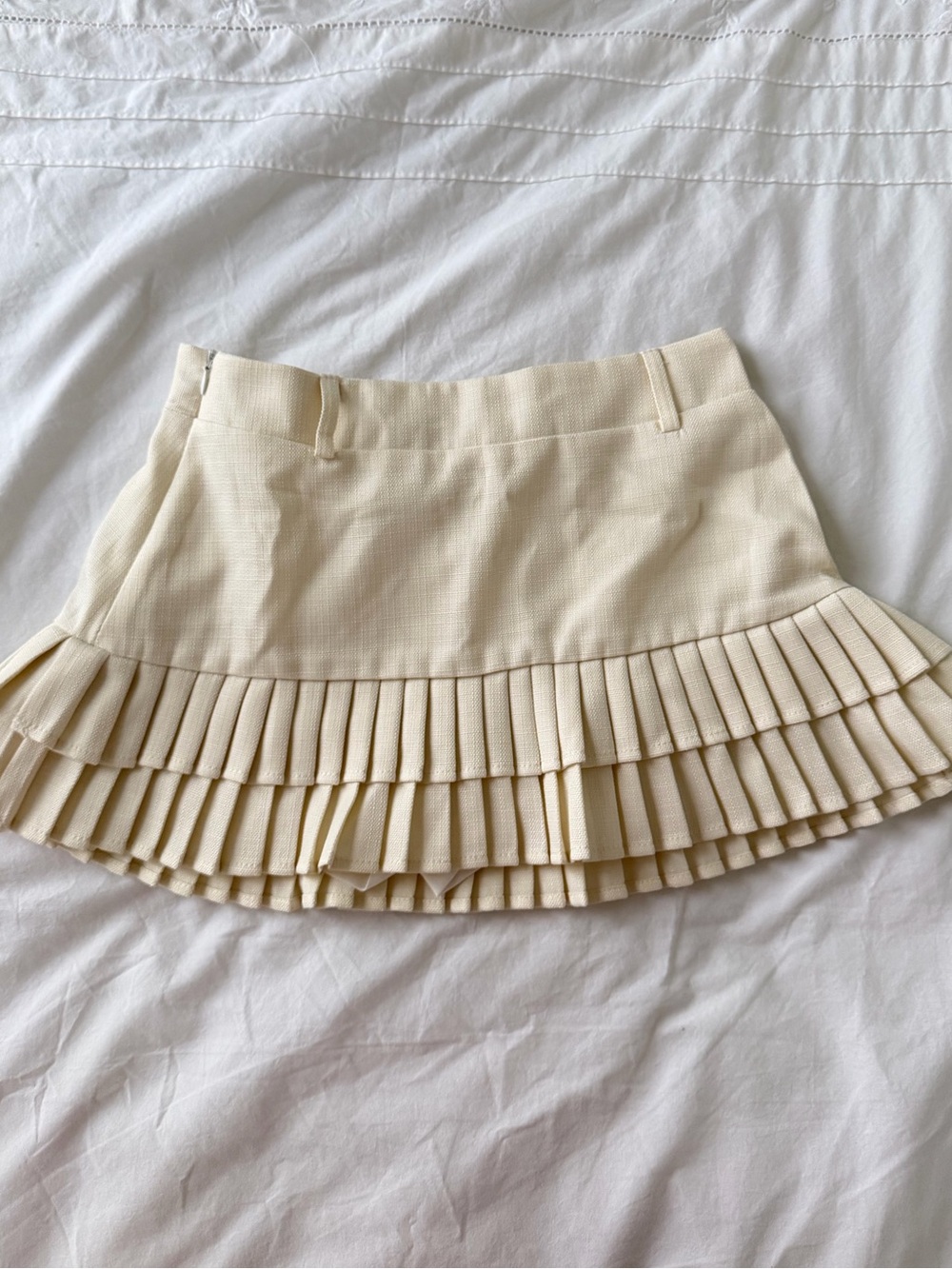 Cream Pleated Mini Skirt - Women's Skirt